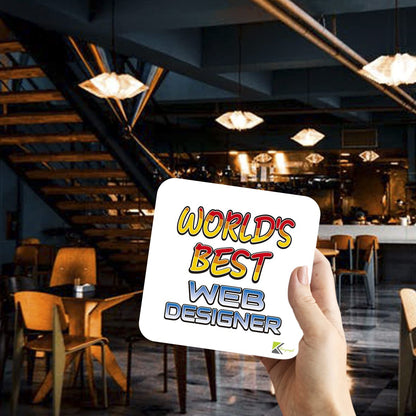 WB052 World's Best Web Designer MDF Wooden Coaster by Kruzroyal | Gift for Web Designer | Unique Novelty Present | 9cm x 9cm | Coffee Tea MDF Wooden Coaster