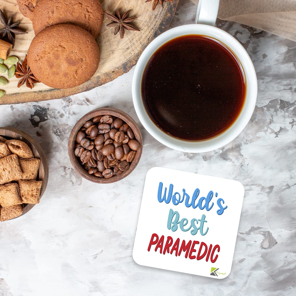 WB070 World's Best Paramedic MDF Wooden Coaster by Kruzroyal | Gift for Paramedic | Unique Novelty Present | 9cm x 9cm | Coffee Tea MDF Wooden Coaster