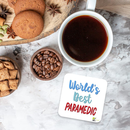 WB070 World's Best Paramedic MDF Wooden Coaster by Kruzroyal | Gift for Paramedic | Unique Novelty Present | 9cm x 9cm | Coffee Tea MDF Wooden Coaster
