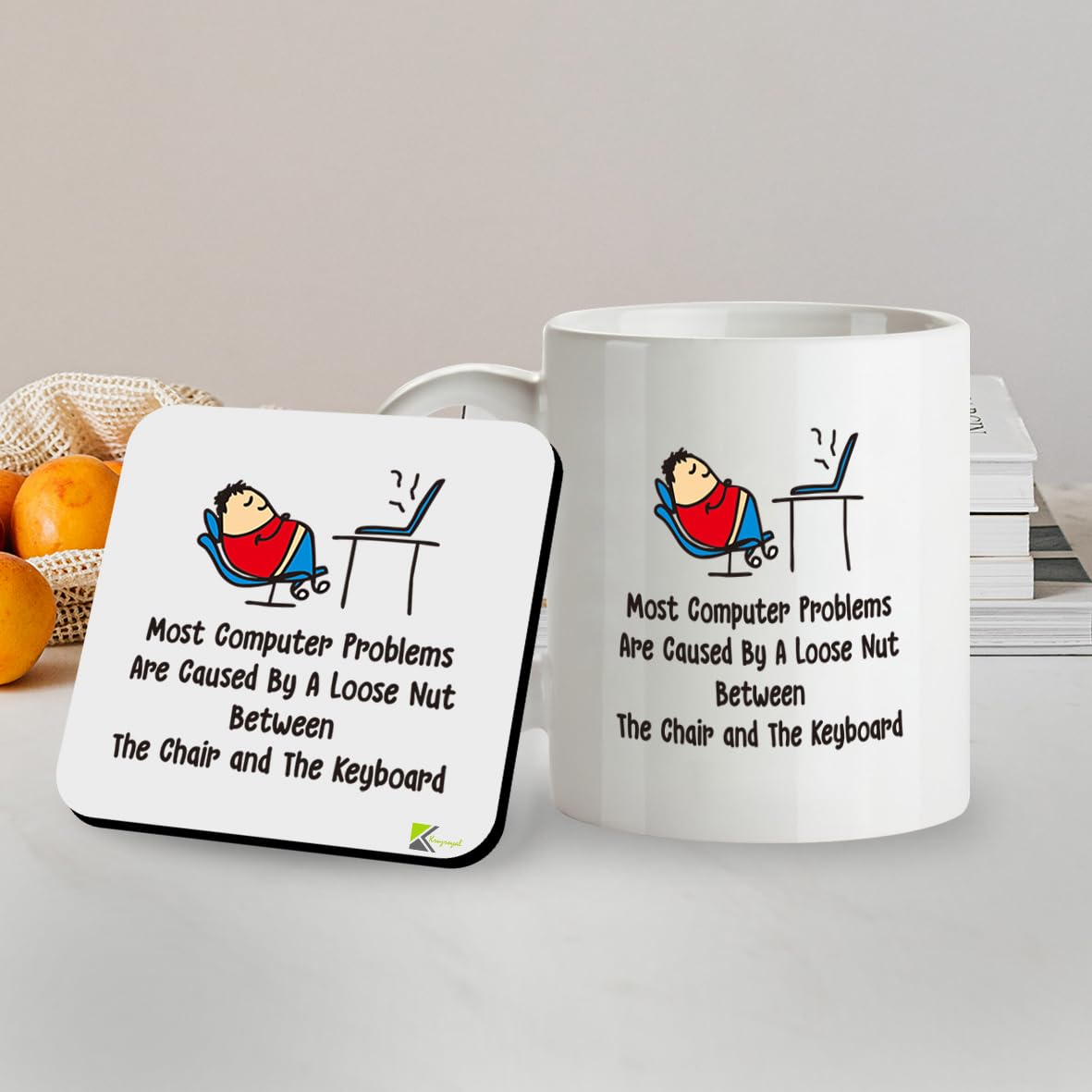 SM017 Most Computer Problem are Caused by a Loose nut Between The Chair and The Keyboard - 11OZ Mug & Matching Coaster Set
