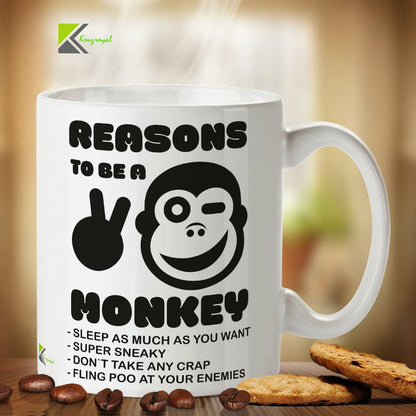 Kruzroyal DZ327 Reasons to be a Monkey Funny Novelty Great Gift Idea Coffee Tea Mug