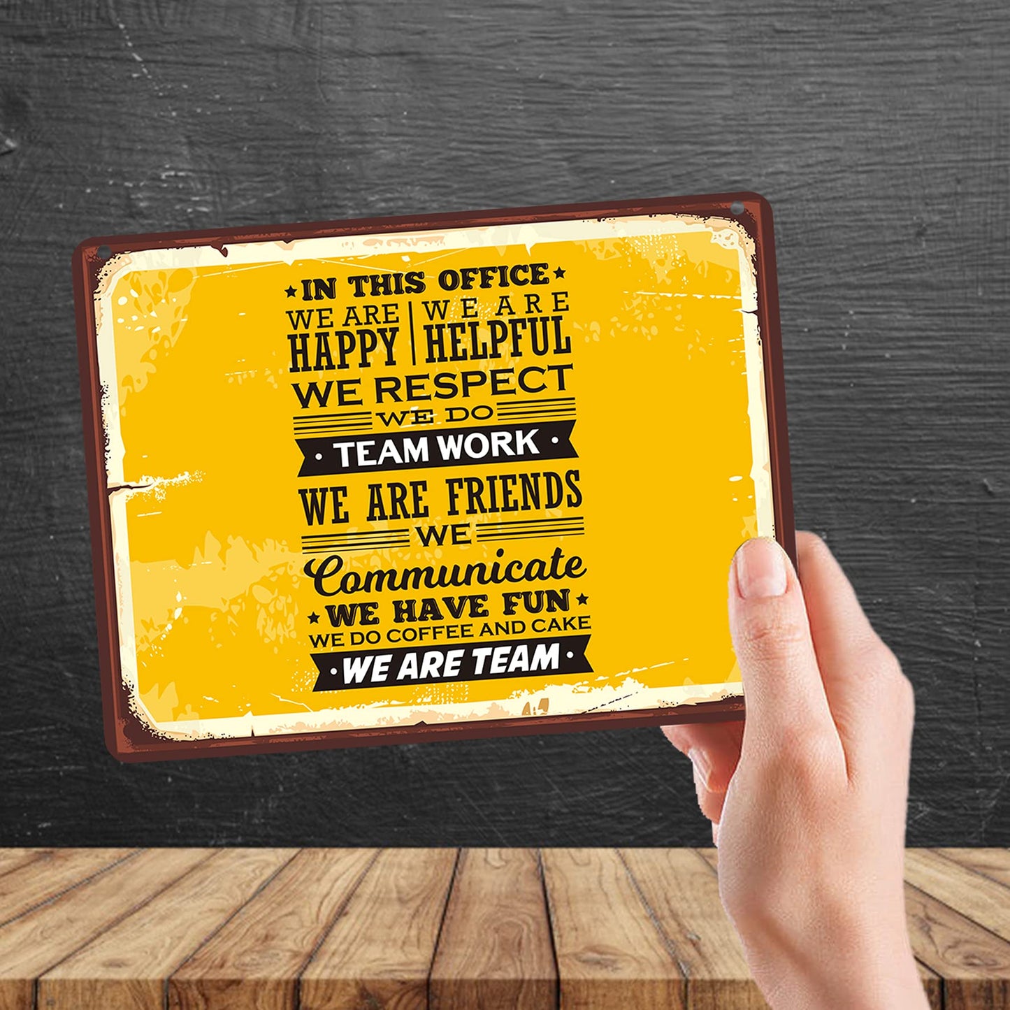 Kruzroyal MP195 In This Office : We are happy, We do teamwork, we are team Funny Novelty Retro Vintage Metal Wall Sign Plaque 20cm x 15cm