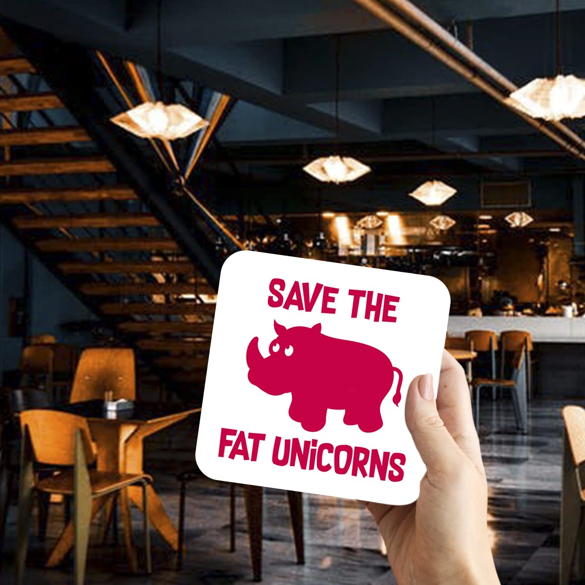 CS610 Save The Fat Unicorns Novelty Funny Coffee Tea Drink Gift Glossy MDF Wooden Coaster