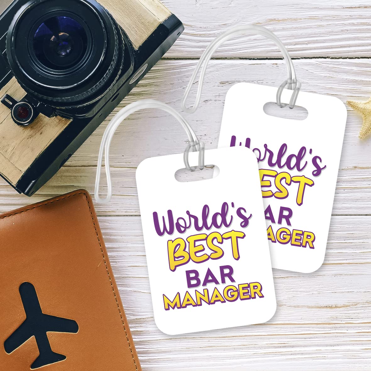 LT495 World's Best Bar Manager Novelty Funny Unique Designer Gift, Suitcase, Glossy Plastic Luggage Tag for Bar Manager