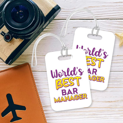 LT495 World's Best Bar Manager Novelty Funny Unique Designer Gift, Suitcase, Glossy Plastic Luggage Tag for Bar Manager