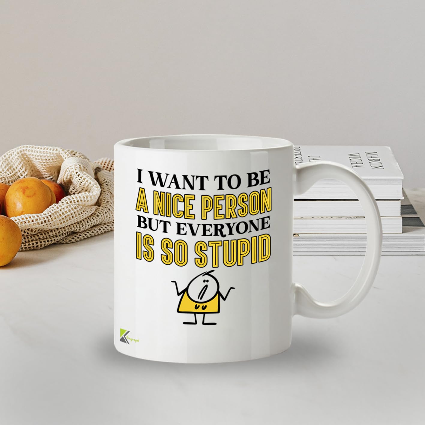 Kruzroyal DZ951 Funny Sarcastic Coffee Tea Mug | 11oz White Ceramic | I Want to Be A Nice Person But Everyone is So Stupid Humorous Office Gift for Coworkers & Friends