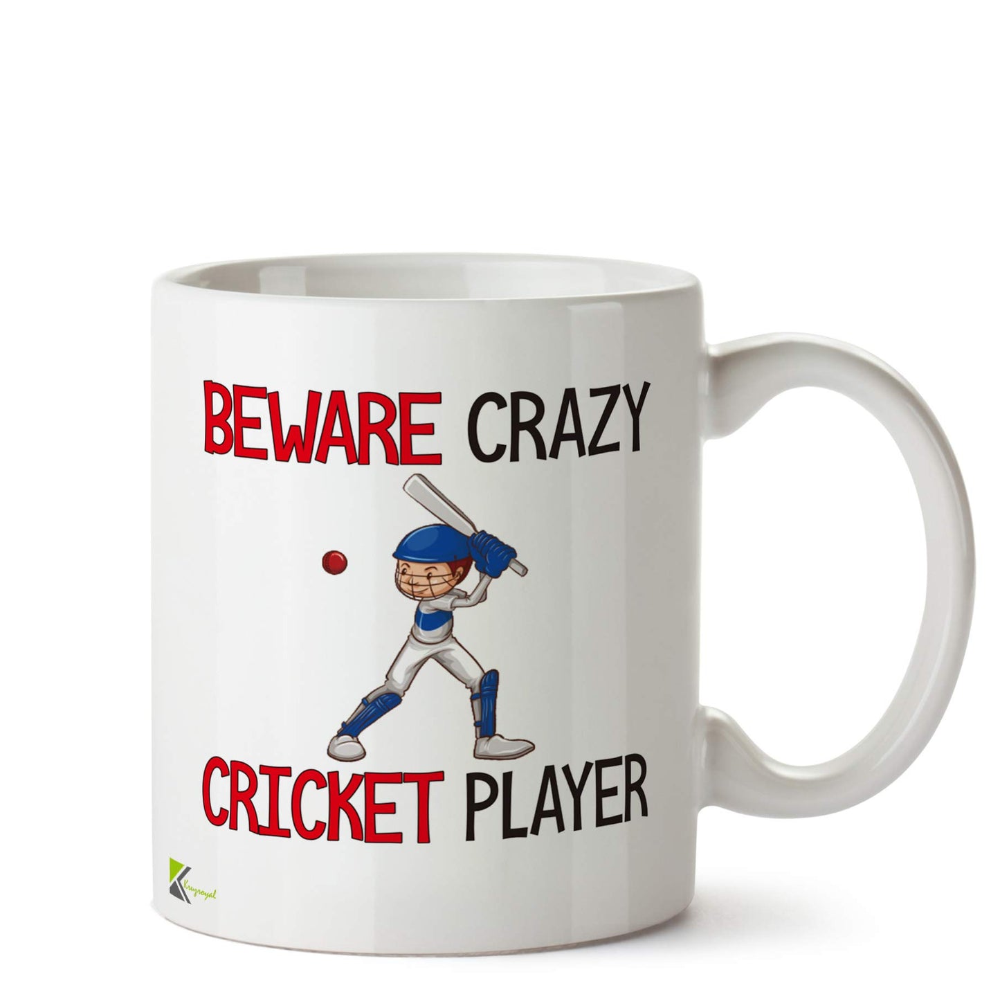 Kruzroyal "Beware Crazy Cricket Player Funny Mug - 11oz Ceramic Coffee Cup, Novelty Gift for Players, Fans, Men, Dad, Coach