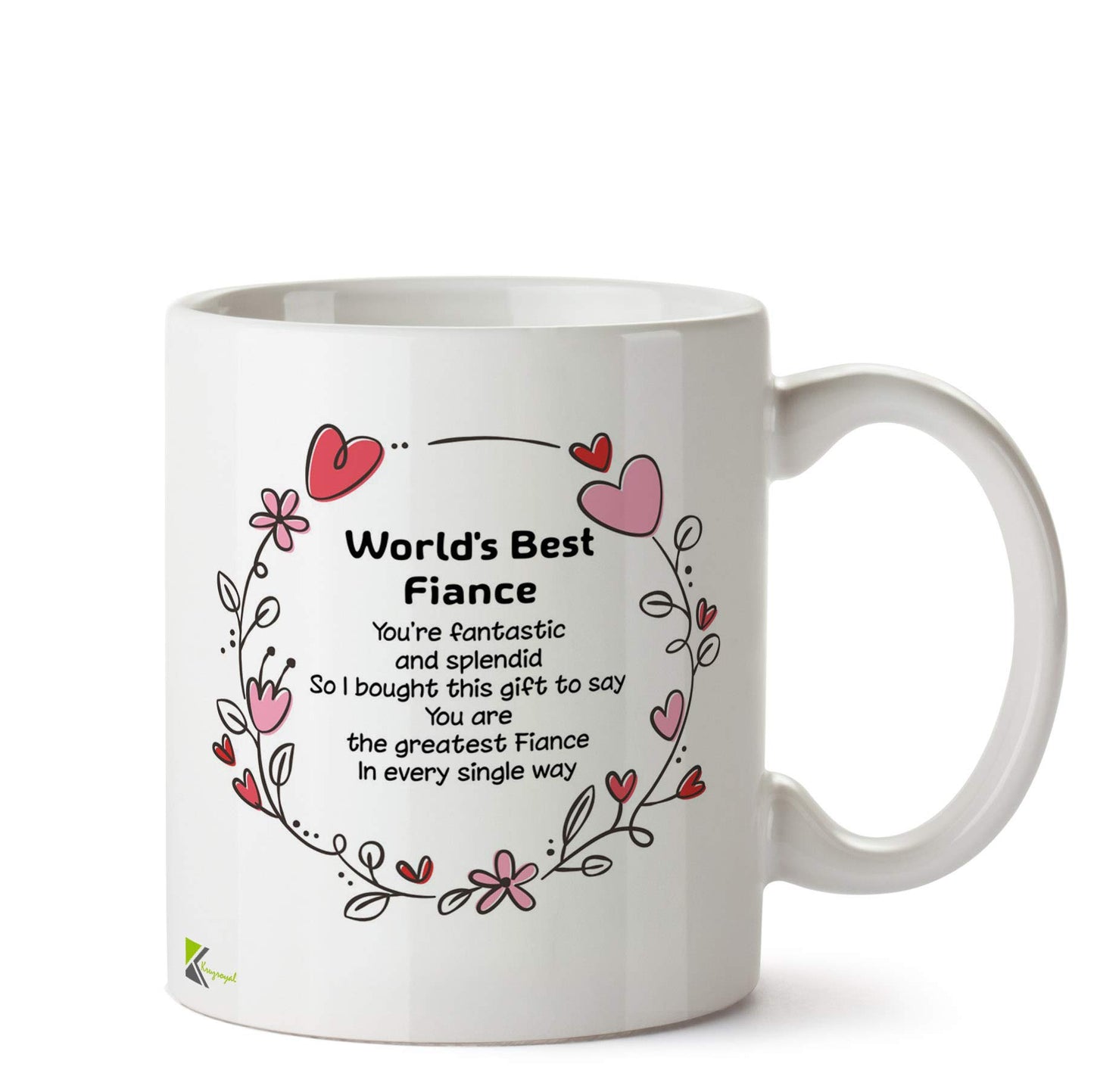 Kruzroyal World's Best Fiance Mug | Romantic Gift for Future Husband Wife | Engagement Present for Partner, Love, Anniversary