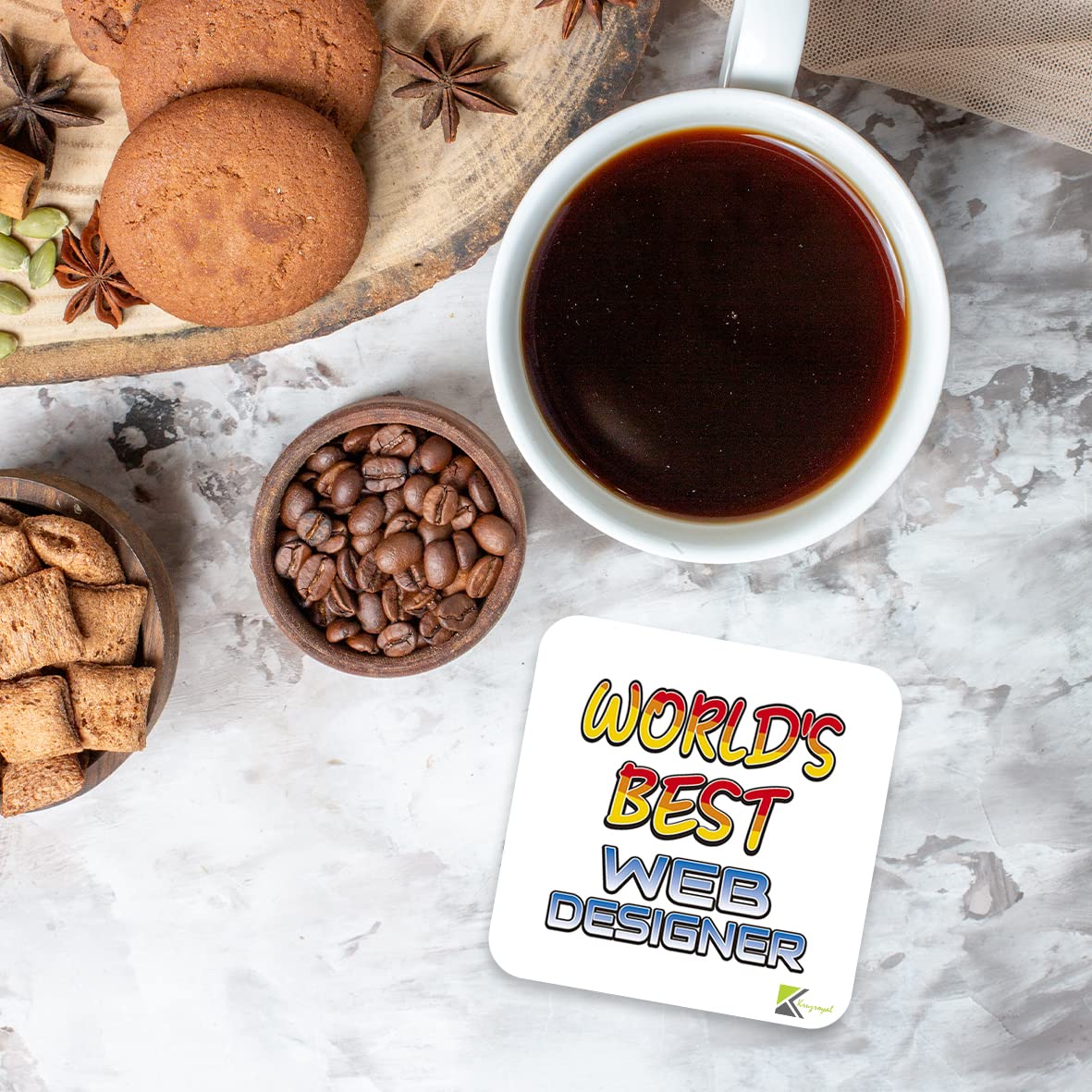 WB052 World's Best Web Designer MDF Wooden Coaster by Kruzroyal | Gift for Web Designer | Unique Novelty Present | 9cm x 9cm | Coffee Tea MDF Wooden Coaster