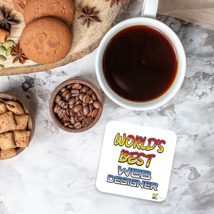 WB052 World's Best Web Designer MDF Wooden Coaster by Kruzroyal | Gift for Web Designer | Unique Novelty Present | 9cm x 9cm | Coffee Tea MDF Wooden Coaster