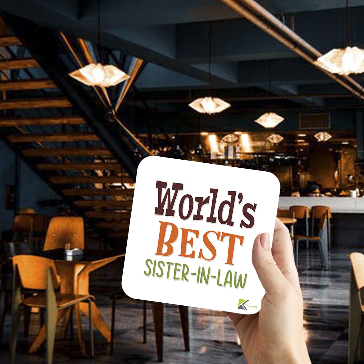 WB098 World's Best Sister-in-law MDF Wooden Coaster by Kruzroyal | Gift for Sister-in-law| Unique Novelty Present | 9cm x 9cm | Coffee Tea MDF Wooden Coaster