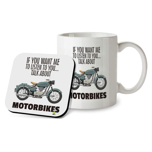 Kruzroyal SM045 If You Want me to Listen to You Talk About Motorbikes/Bike Lovers - 11OZ Mug & Matching Coaster Set