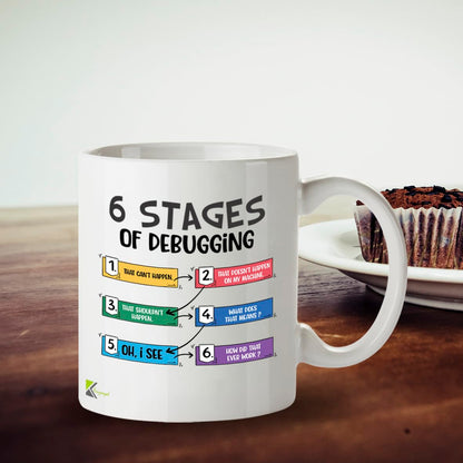 Kruzroyal Funny Programmer Mug 6 Stages of Debugging - 11oz Ceramic Coffee Tea Cup Gift for Developers Coders Software Engineers - Dishwasher Microwave Safe Tech Novelty Present