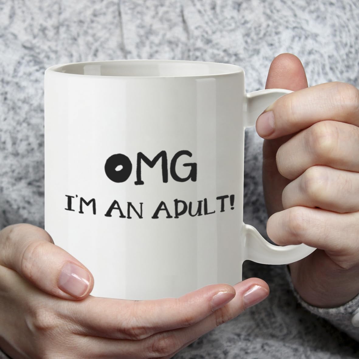 Kruzroyal Funny Adulting Mug, OMG I'm an Adult! Funny Gift Idea Coffee Tea Mug, Novelty 18th or 21st Birthday Gift for Son, Daughter or Friend, White Ceramic, 11 oz