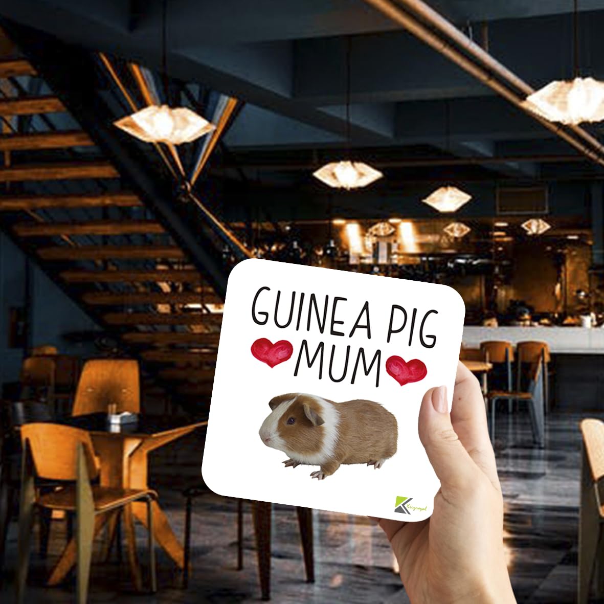 CS864 Guinea Pig Mum Novelty Funny Coffee Tea Drink Gift Glossy MDF Wooden Coaster for Guinea Pig Lover, Owner, Her - Birthday, Pet Themed Desk Accessory