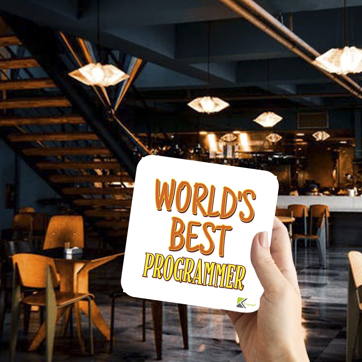 WB087 World's Best Programmer MDF Wooden Coaster by Kruzroyal | Gift for Programmer | Unique Novelty Present | 9cm x 9cm | Coffee Tea MDF Wooden Coaster