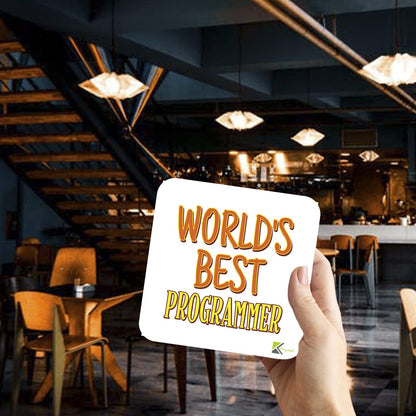 WB087 World's Best Programmer MDF Wooden Coaster by Kruzroyal | Gift for Programmer | Unique Novelty Present | 9cm x 9cm | Coffee Tea MDF Wooden Coaster