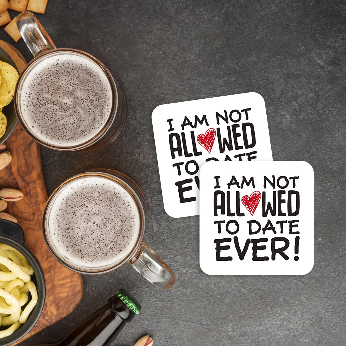 CS453 I am not Allowed to Date Ever! Novelty Funny Coffee Tea Drink Gift Glossy MDF Wooden Coaster