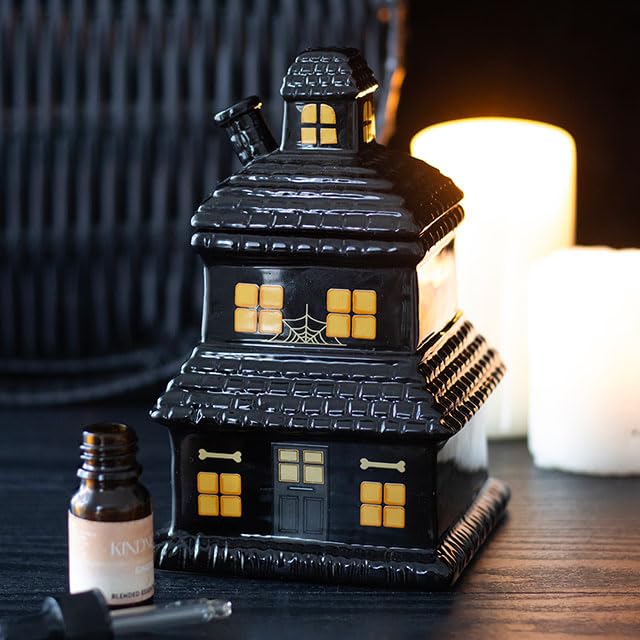 Black Haunted House Oil Burner and Wax Warmer – Spooky Haunted House Design, Creates Warm Glow, Suitable for Wax Melts & Fragrance Oils, Perfect for Halloween and Cozy Spaces