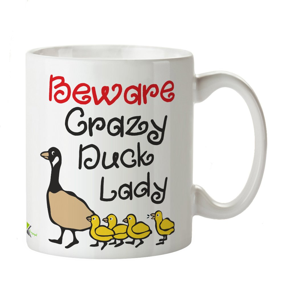 Kruzroyal Funny Duck Lady Mug, Beware Crazy Duck Lady Design, Novelty Gift for Bird Lover, Mum or Friend, White Ceramic Coffee Cup, 11 oz DZ147
