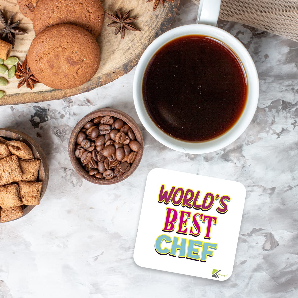 WB060 World's Best CHEF MDF Wooden Coaster by Kruzroyal | Gift for CHEF | Unique Novelty Present | 9cm x 9cm | Coffee Tea MDF Wooden Coaster
