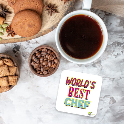 WB060 World's Best CHEF MDF Wooden Coaster by Kruzroyal | Gift for CHEF | Unique Novelty Present | 9cm x 9cm | Coffee Tea MDF Wooden Coaster