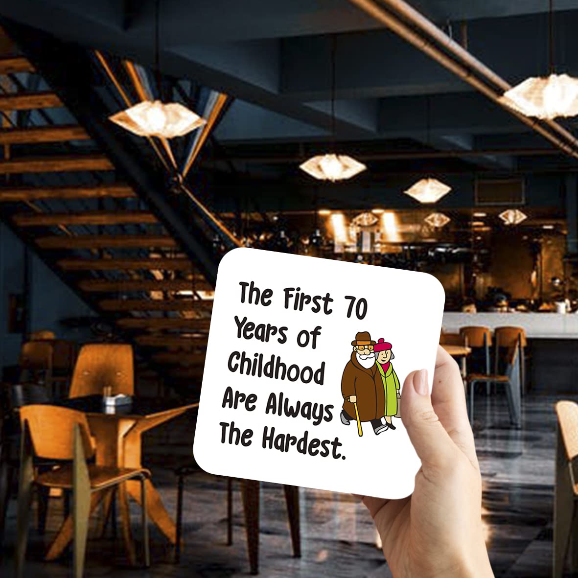 CS739 The First 70 Years of Childhood are Always The Hardest Novelty Funny Coffee Tea Drink Gift Glossy MDF Wooden Coaster