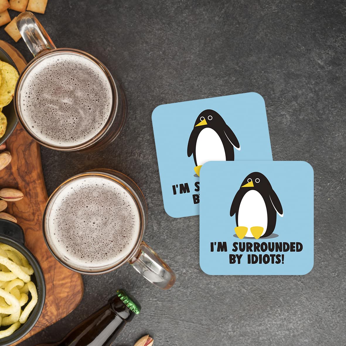 CS633 I'm Surrounded by Idiots! Novelty Funny Coffee Tea Drink Gift Glossy MDF Wooden Coaster