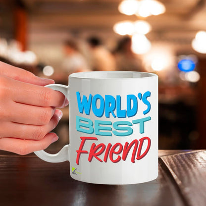 Kruzroyal DZ823 World's Best Friend Mug 11oz - White Ceramic Coffee & Tea Cup for Bestie, Best Mate - Birthday, Friendship Present for Him or Her