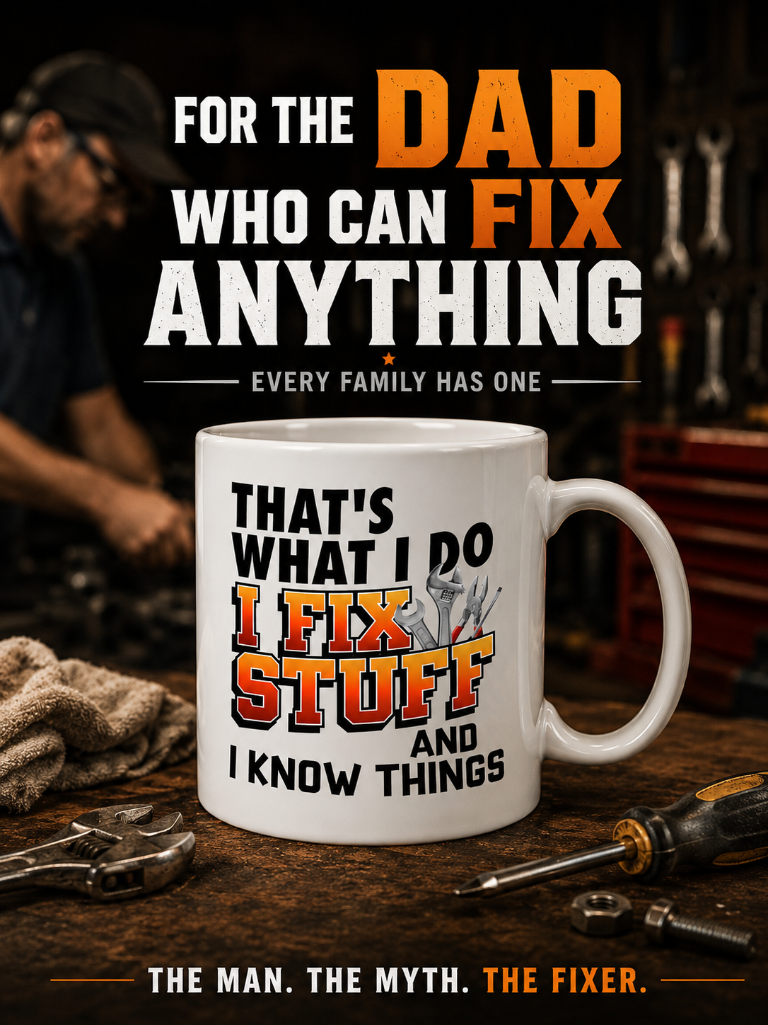 Kruzroyal That’s What I Do I Fix Stuff Mug - Funny Coffee Mugs for Men & Handyman Gifts - Builders Mug - Father’s Day Gift for Dad, Grandad, Husband - 11oz Ceramic Cup