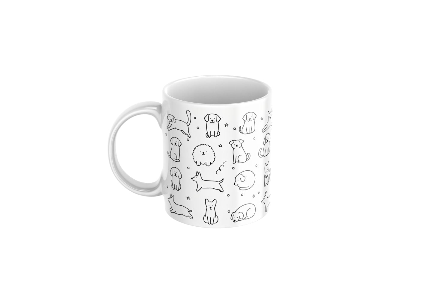 Kruzroyal Cute Dog Happy Doodle Pattern Ceramic Coffee Mug, White, 11oz, Novelty Gift for Dog Lovers