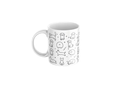 Kruzroyal Cute Dog Happy Doodle Pattern Ceramic Coffee Mug, White, 11oz, Novelty Gift for Dog Lovers