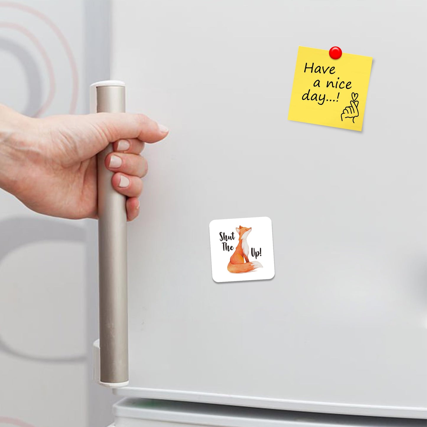 FM022 Behind every great person, There is a Great Cat/Cat Lover Novelty Funny Idea Glossy Metal Square Fridge Magnet