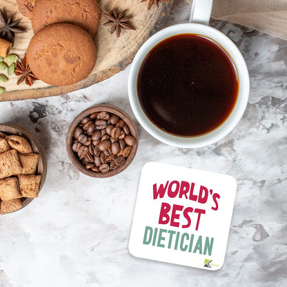 WB082 World's Best Dietician MDF Wooden Coaster by Kruzroyal | Gift for Dietician | Unique Novelty Present | 9cm x 9cm | Coffee Tea MDF Wooden Coaster