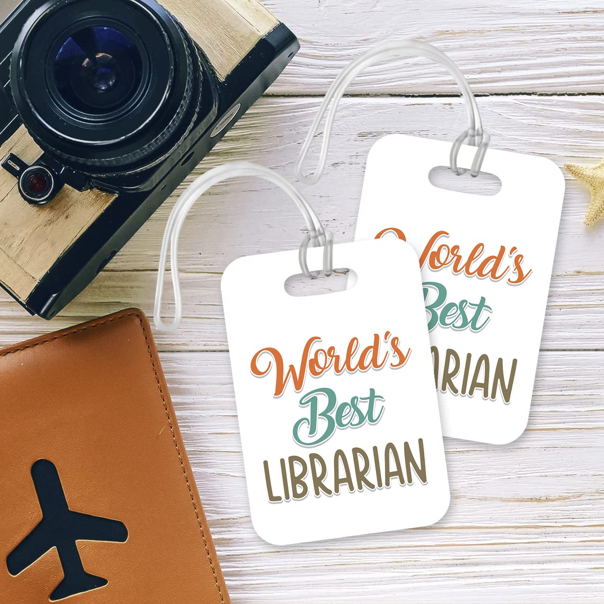 LT454 World's Best Librarian Novelty Funny Unique Designer Gift, Suitcase, Glossy Plastic Luggage Tag for Librarian