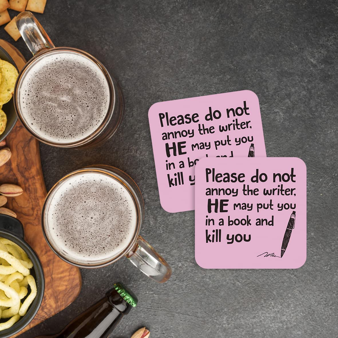 CS680 Please do not Annoy The Writer, He May Put You in a Book and Kill You Novelty Funny Coffee Tea Drink Gift Glossy MDF Wooden Coaster