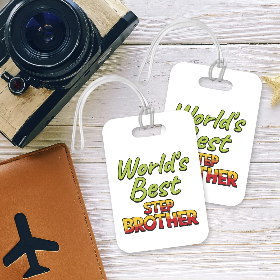 LT417 World's Best Step Brother Novelty Funny Unique Designer Gift, Suitcase, Glossy Plastic Luggage Tag for Step Brother