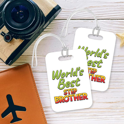 LT417 World's Best Step Brother Novelty Funny Unique Designer Gift, Suitcase, Glossy Plastic Luggage Tag for Step Brother
