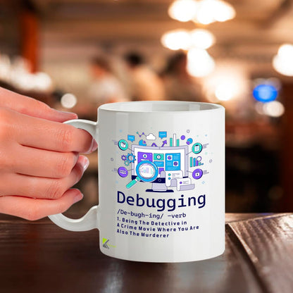 Kruzroyal DZ944 Debugging Definition Coffee Mug - Funny 11oz White Ceramic Computer Programmer Gift, IT Tech Humor, Coding & Engineering Joke Cup for Men Women