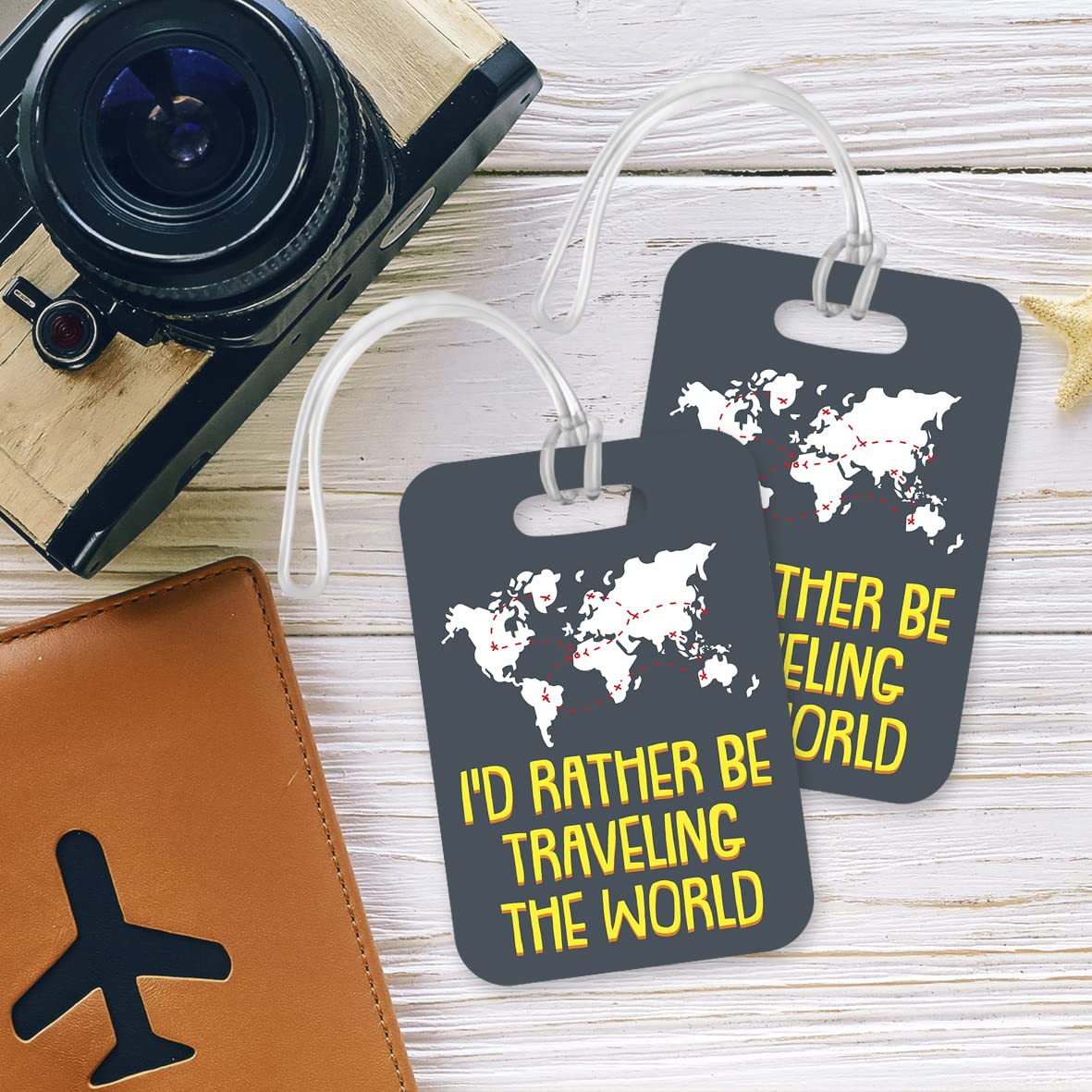 LT147 I'd Rather Be Travelling The World Novelty Funny Unique Designer Gift Glossy Plastic Suitcase Luggage Tag