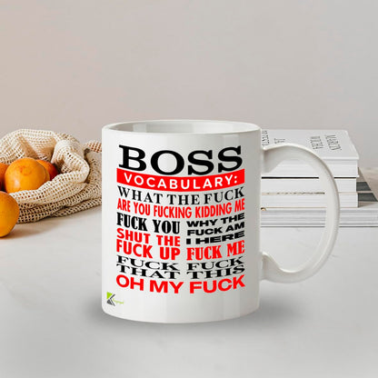 Kruzroyal Boss Vocabulary Mug | Funny Profanity Coffee Cup 11oz | Adult Humor Gag Gift for Manager, Office Worker | Ceramic