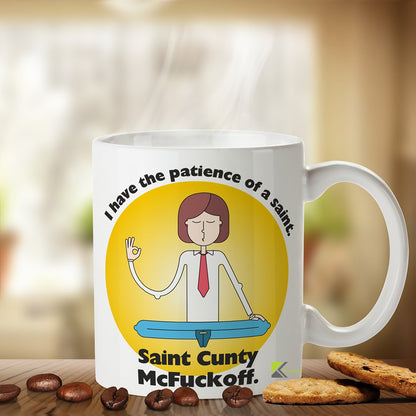 Kruzroyal Patience of a Saint Funny Mug, Sarcastic Novelty Coffee Cup, Adult Humour Gag Gift