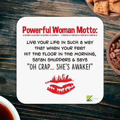 CS014 Powerful Woman Motto Novelty Funny Coffee Tea Drink Gift Glossy Sassy Quote MDF Wooden Coaster | Gifts for Her, Friend, Mum, Colleague | Feminist Birthday & Leaving Present