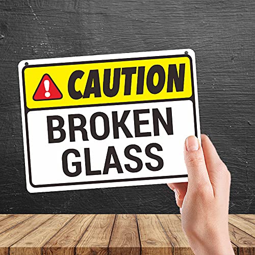 Kruzroyal MP452 Caution : Broken Glass Funny Novelty Retro Vintage Metal Wall Sign Plaque 20cm x 15cm