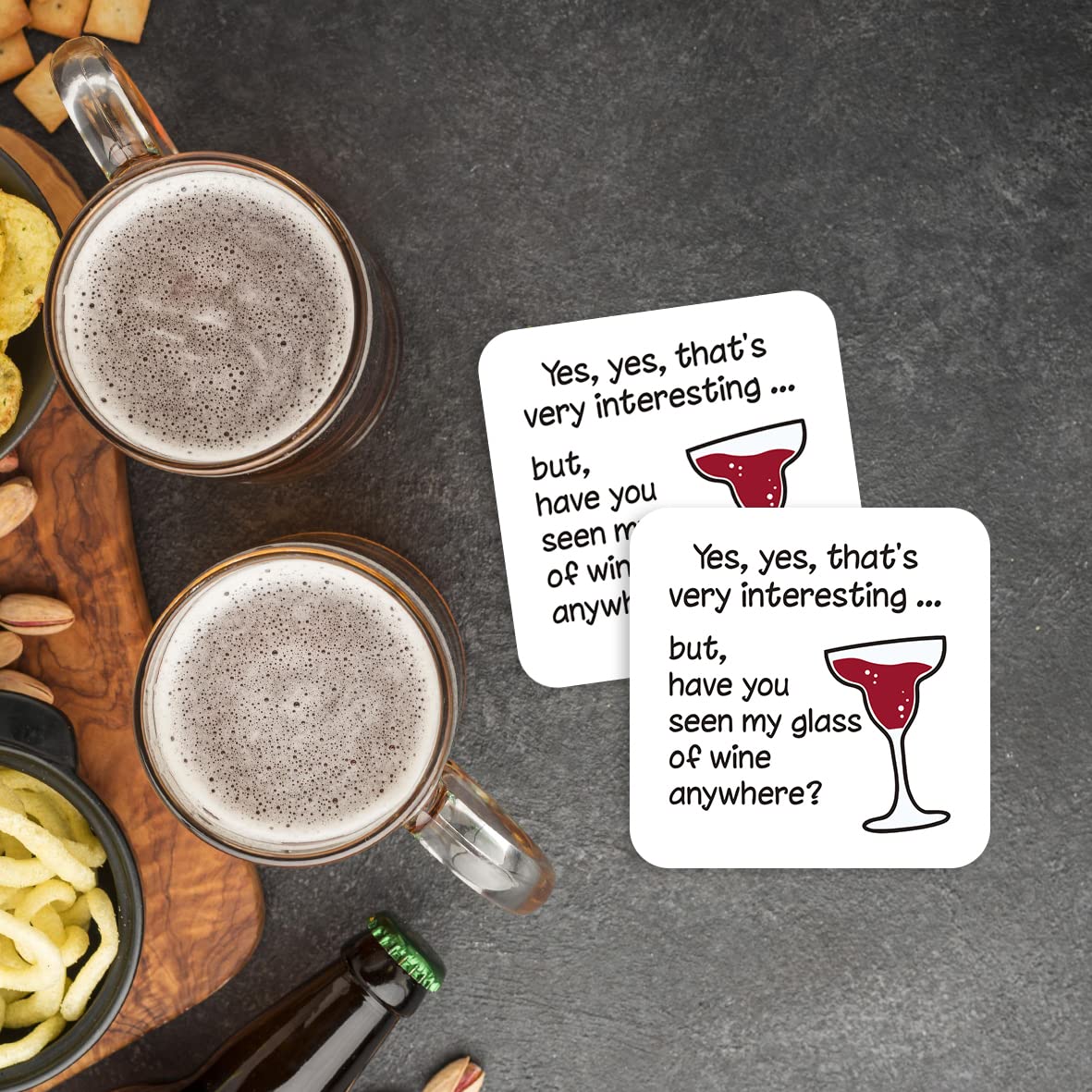 CS508 Yes, yes, That's Very Interesting... but, Have You seen My Glass of Wine Anywhere? Novelty Funny Coffee Tea Drink Gift Glossy MDF Wooden Coaster