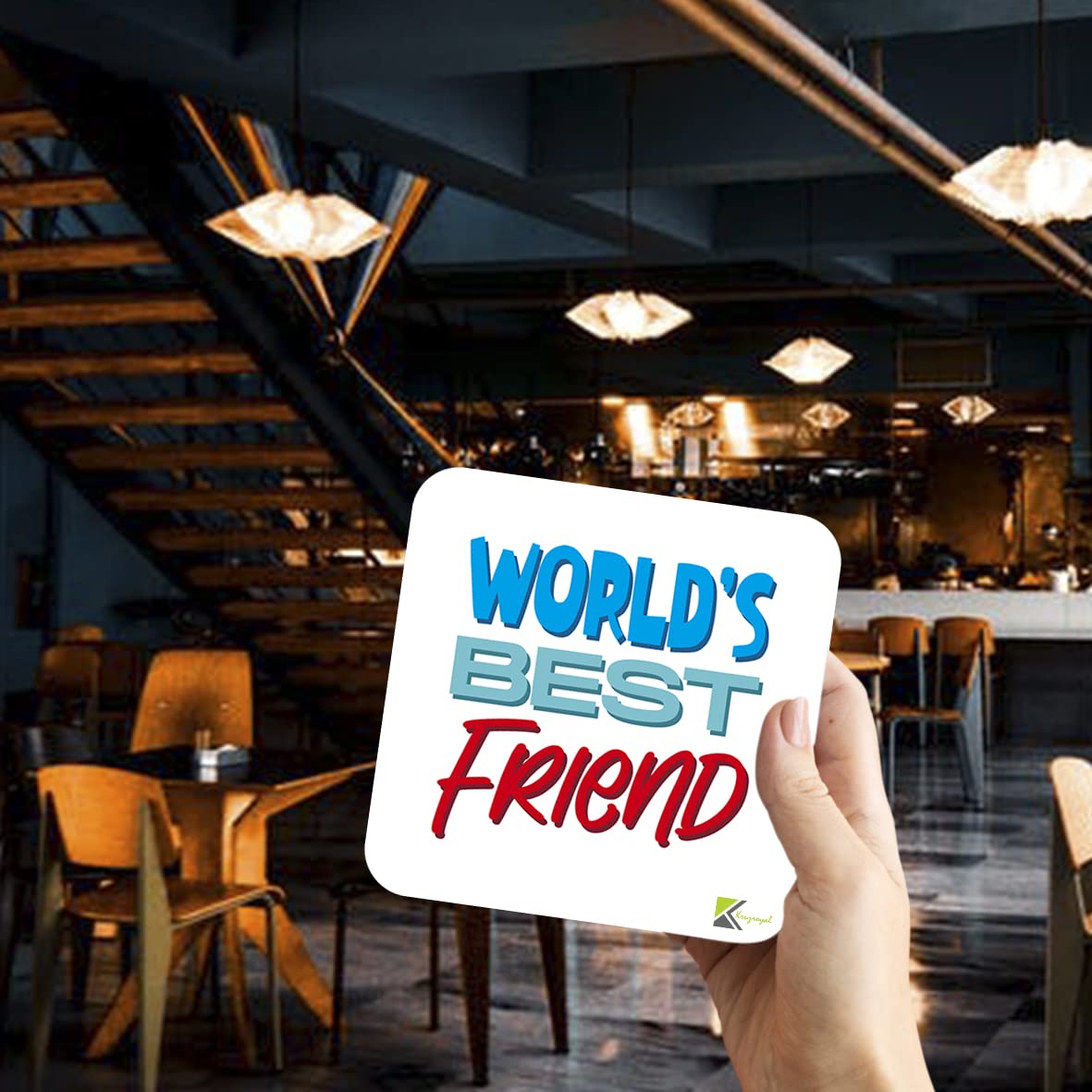 WB023 World's Best Friend MDF Wooden Coaster by Kruzroyal | Gift for Friend | Unique Novelty Present | 9cm x 9cm | Coffee Tea MDF Wooden Coaster