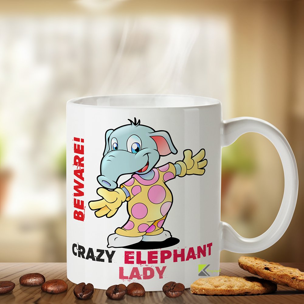 Kruzroyal Crazy Elephant Lady Mug | Funny Novelty Great Gift Idea Coffee Tea Mug 11Oz