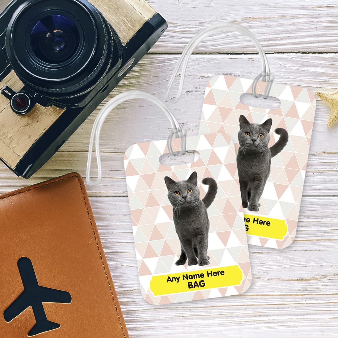 PLT252 Personalised Name's Bag with Cat Image Novelty Funny Unique Designer Gift Glossy Plastic Suitcase Luggage Tag
