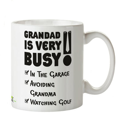 Kruzroyal Funny Grandad Mug, Grandad is Very Busy in Garage Watching Golf Design, Novelty Gift for Grandfather or Grandpa, White Ceramic Coffee Cup, 11 oz