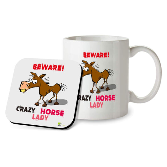 SM038 Beware Crazy Horse Lady - 11OZ Mug & Matching Coaster Set